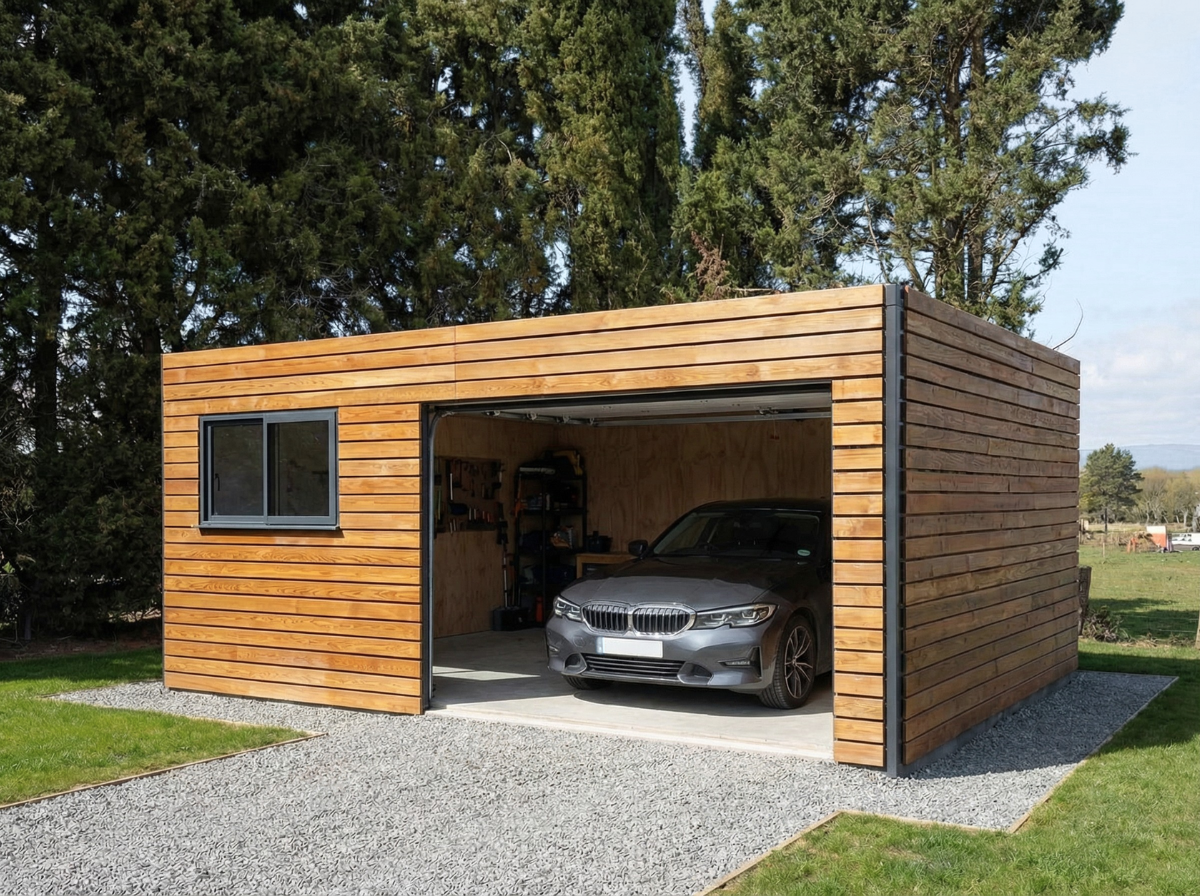 Garage en conteneur bois
